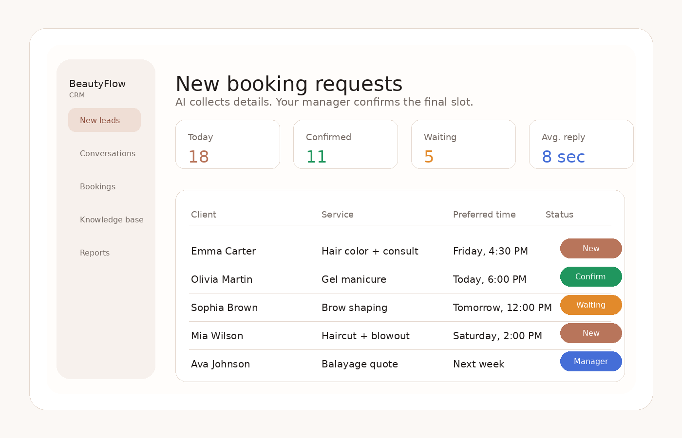 Booking requests dashboard